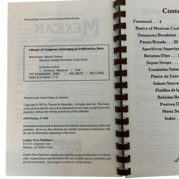 Mexican Family Favorites Cook Book By Maria Teresa Bermudez 1998 Spiral Bound - Picture 4 of 11